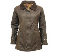 FASHIONISM Veste cirée classique antique pour femme avec forme ajustée et doublure intérieure en tartan, marron, XL