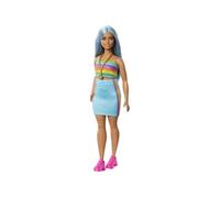 Barbie Poupée Fashionistas HRH16 – cheveux bleus/haut arc-en-ciel/jupe turquoise-65ème anniversaire
