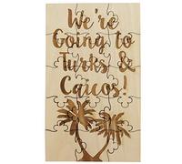 FashionJunkie4Life Puzzle surprise d'annonce de vacances | 15 pièces en bois de tilleul « We're Going to Turks & Caicos » message de voyage | Cadeau surprise de voyage gravé au laser