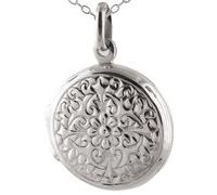 FashionJunkie4Life Sterling Silver Round Floral Photo Locket Necklace, 18 Inch