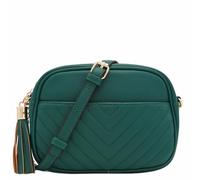 FashionPuzzle Sac à bandoulière matelassé pour appareil photo avec sangle en chaîne et pompon, bleu sarcelle foncé, Taille unique