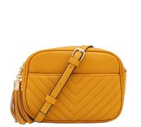 FashionPuzzle Sac à bandoulière matelassé pour appareil photo avec sangle en chaîne et pompon, moutarde, Taille unique