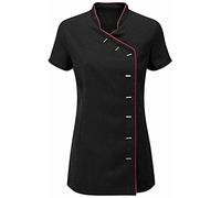Fashion's island Tunique à col pour femme - Uniforme de salon de beauté, Noir/rose vif, 36
