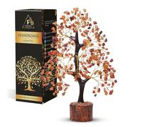 FASHIONZAADI Carnelian Feng Shui Gemstone Crystal Tree Bonsai Trees for Chakra Healing Stone Crystal Good Luck Home Decoration House Spiritual Gift Office Table Décor Size 10-12 inch (Golden Wire)