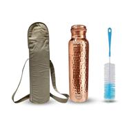 Fashnkart Bouteille d'eau en cuivre martelé, bouteille en cuivre pur, bouteille d'eau de yoga, bienfaits pour la santé ayurvédique, anti-fuite, 1 000 ml, avec sac et brosse