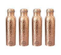 Fashnkart Bouteille d'eau en cuivre pur martelé 34 oz Design anti-fuite Pichet Ayurveda Santé pour Fitness Sports Yoga 1000 ml Lot de 4