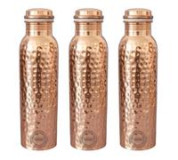 Fashnkart Bouteille d'eau en cuivre pur martelé 34 oz Design anti-fuite Pichet Ayurveda Santé pour Fitness Sports Yoga 1000 ml Lot de 3
