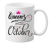 Fashnkart Ceramic Mug Cup Coffee Tea Cup Creative Ceramic Queens are Born in October Happy Birthday Coffee Mug for Sister Mother Wife 11 Oz