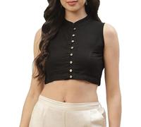 Fashnkart Chemisier Indien élégant en Coton pour Femme Cousu Bollywood Saree avec col Haut sans Manches Ouvert sur Le Devant Sari Choli