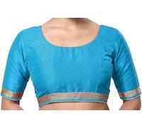 Fashnkart Chemisier Saree Indien en Soie Cousu à Demi-Manches pour Femme - Tunique Ethnique Readymade Sari Choli - Col Rond