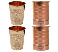 Fashnkart Lot de 2 verres à eau en cuivre pur gaufré et argenté pour la guérison ayurvédique, 300 ml (4 Pcs)