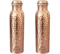 Fashnkart Pure Copper Water Bottle Hammered 25.36 oz Leak Proof Design Vessel Ayurveda Health Pitcher for Fitness Sports Yoga 750 ml Set of 2
