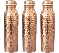 Fashnkart Pure Copper Water Bottle Hammered 25.36 oz Leak Proof Design Vessel Ayurveda Health Pitcher for Fitness Sports Yoga 750 ml Set of 3
