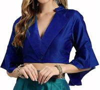 Fashnkart Saree Cousu pour Femme - Haut Indien en Soie Dupion - Col Sari Choli Bollywood prêt à l'emploi - Demi-Manches - Ouvert sur Le côté avec Fermeture éclair