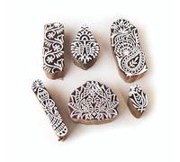 Fashnkart Tampons en bois imprimés à motif de paon et de feuilles indiennes (Ensemble de 6)