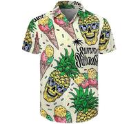 Fashonal Chemise hawaïenne boutonnée à manches courtes Aloha pour homme, Ananas et crème glacée, XX-Large