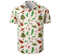 Fashonal Chemise hawaïenne boutonnée à Manches Courtes Aloha pour Homme, Cinco De Mayo, Taille M
