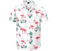 Fashonal Chemise hawaïenne boutonnée à manches courtes Aloha pour homme, Flamant rose blanc, Taille S