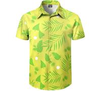 Fashonal Chemise hawaïenne boutonnée à manches courtes Aloha pour homme, vert clair, Taille M
