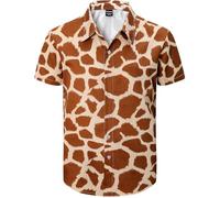 Fashonal Chemise hawaïenne boutonnée pour homme Imprimé animal Taille S à 4XL, girafe, Taille L