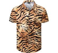 Fashonal Chemise hawaïenne boutonnée pour homme Imprimé animal Taille S à 4XL, tigre, Taille 3XL