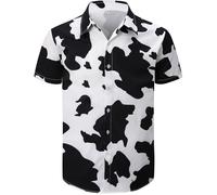 Fashonal Chemise hawaïenne boutonnée pour homme Imprimé animal Taille S à 4XL, vache, Taille L