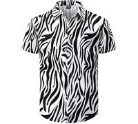 Fashonal Chemise hawaïenne boutonnée pour homme Imprimé animal Taille S à 4XL, zébré, Taille L