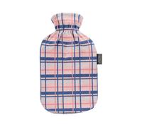 fashy® bouillotte 2 litres avec housse en peluche à carreaux apricot