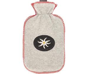 Fashy Bouillotte de 2,0 l avec housse en polaire, application Edelweiss, coutures décoratives en rouge