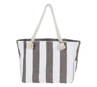 Fashy Sac de plage rayé gris et blanc, fermeture éclair, 40 x 34 x 18 cm, avec poignées en corde, Gris-blanc rayé, L, Rayures maritimes