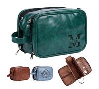 Fasinheaco Trousse de toilette personnalisée en cuir pour homme - Poignée renforcée à double couche, grand kit de rasage résistant à l'eau, essentiel de voyage, trousse de maquillage en cuir