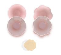 Fasionato caches-tétons en Silicone, 2 Paires - caches-mamelons adhésifs réutilisables en Forme Ronde et Fleur, Pasties Invisibles et imperméables avec 1 Paire de caches-tétons en Satin