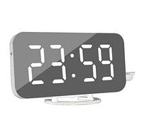 Fasizi Réveil numérique - Réveil moderne avec port USB - Horloge miroir numérique - Horloge décorative pour le mur, la table, le bureau - Police blanche