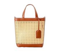 Fasksh Sac à main en paille pour femme, sac en rotin pour femme, sac fourre-tout en paille en cuir synthétique, sac de plage d'été, sac de vacances, marron, Taille unique