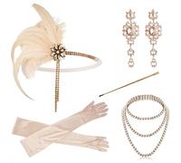 FASLOLSDP Accessoires des années 20, ensemble d'accessoires de fête pour femme avec bandeau à rabat, gants, collier de perles, boucles d'oreilles, costume Charleston pour Halloween et Noël, or rose 2,