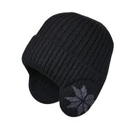 FASLOLSDP Bonnet unisexe en tricot avec cache-oreilles flocon de neige, bonnet en tricot (noir, taille unique)