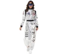 FASLOLSDP Costume d'astronaute argenté - Costume adulte femme et homme - Uniformes d'astronaute spatial - Combinaison spatiale pour Halloween - Combinaison de cosplay
