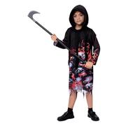 FASLOLSDP Costume de faucheuse pour enfant - 2 pièces - Costume de fantôme effrayant - Démon Grim Reaper - Costume de carnaval, d'Halloween et de cosplay