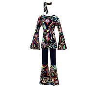 FASLOLSDP Costume hippie pour homme et femme - Costume de carnaval - Vêtement hippie avec hijab - Style bohème Flower Power - Style années 60 et 70 - Mode disco - Carnaval