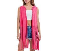 FASLOLSDP Gilet sans manches pour femme - Ouvert à l'avant - Gland riveté - Gilet d'extérieur pour les loisirs et la rue - Camel des années 70 - Veste vintage hippie - Costume de carnaval, Rose chaud