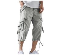FASLOLSDP Short cargo pour homme, longueur genoux, pantalon 3/4, stretch, avec plusieurs poches zippées, short de travail, pantalon de randonnée, pantalon de cyclisme, gris clair, 3XL