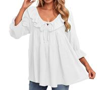 FASLOLSDP Tunique grande taille pour femme | Chemisier léger en coton à col en V | Haut à manches courtes avec taille empire pour les loisirs et le travail | Couvre-lit d'été respirant et confortable