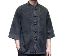 FASLOLSDP Veste de survêtement pour hommes traditionnelle chinoise Tangzhuang Veste Hommes Coton Col montant Manches longues Vêtements Chemise chinoise Grenouille Bouton Kung Fu Veste, Noir , M