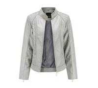 FASLOLSDP Veste en cuir véritable pour femme - Style rétro - Style vintage - Veste d'hiver classique - Softshell - Grande taille, Gris - 62, M