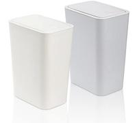 Fasmov Lot de 2 poubelles en plastique de 7,5 litres avec couvercle à pression, corbeille à déchets pour cuisine, salle de bain, salon, bureau, endroit étroit (blanc + bleu)