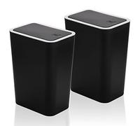 Fasmov Lot de 2 poubelles en plastique de 7,5 litres avec couvercle à pression, pour cuisine, salle de bain, salon, bureau, endroit étroit, noir