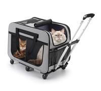 FASNATI Sac de Transport pour 2 Chats Jusqu’à 20kg, Double Compartiment avec Séparateur Amovible, roulettes et Poignée Amovibles, Idéal pour Grands Chats et Petits Chiens, Gris, XL