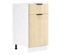 Fasola meuble bas de cuisine 40 cm 1 porte, 1 tiroirReproduction chêne, blanc.