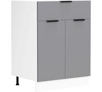 Fasola meuble bas de cuisine 60 cm 2 portes, 1 tiroir gris anthracite, blanc.