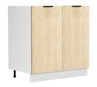 Fasola meuble bas de cuisine pour évier 80 cm 2 portesReproduction chêne, blanc.